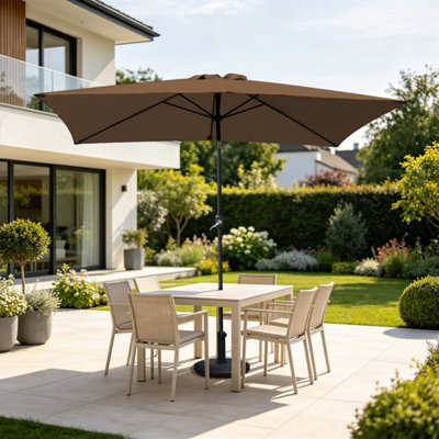 B&Q -  Outdoor Patio Garden Parasol Sun Shade Umbrella With Crank Handle & Tilt 2X3M Coffee
