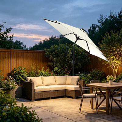 VRUC Garden Parasol Outdoor Patio Umbrella With Solar Led Lights And Crank Tilt 2.5M Cream from B&Q