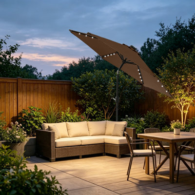 VRUC Garden Parasol Outdoor Patio Umbrella With Solar Led Lights And Crank Tilt 2.5M Coffee from B&Q