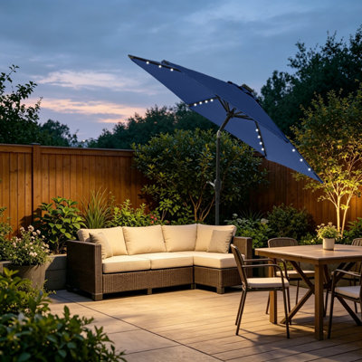 VRUC Garden Parasol Outdoor Patio Umbrella With Solar Led Lights And Crank Tilt 2.5M Blue from B&Q