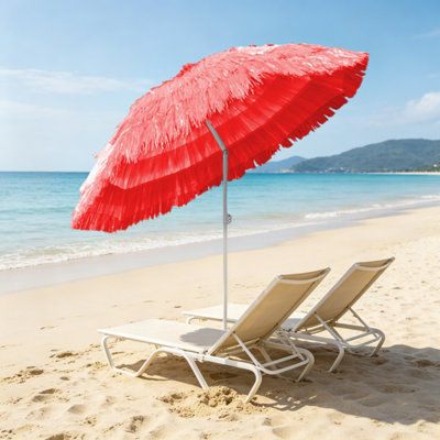 B&Q -  Hawaiian Parasol Outdoor Beach Patio Umbrella Uv Protection 1.6M Red
