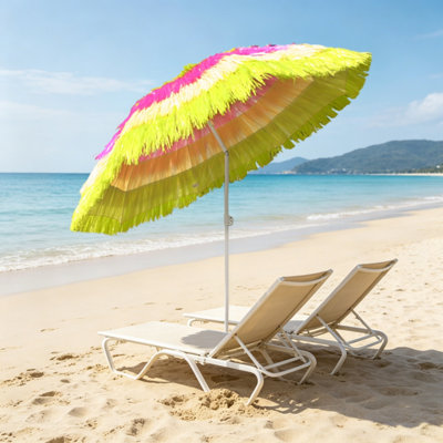 B&Q -  Hawaiian Parasol Outdoor Beach Patio Umbrella Uv Protection 1.6M Multi-Colour