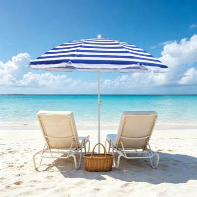 B&Q -  Beach Parasol Outdoor Patio Umbrella Sunshade Uv Protection 1.6M Blue-White
