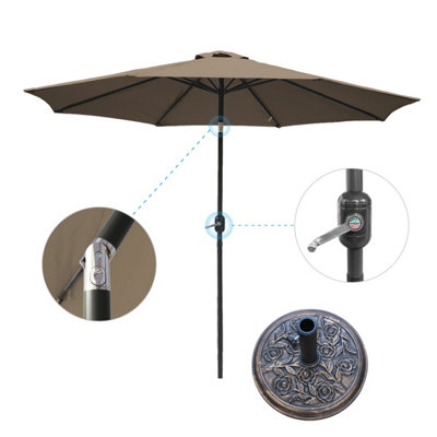 B&Q -  2.7M Brown/taupe Outdoor ParasolCrank Up & Tilt Garden Parasol Umbrella And Base