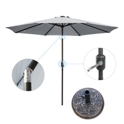 B&Q -  2.7M Grey Outdoor ParasolCrank Up & Tilt Garden Parasol Umbrella And Base