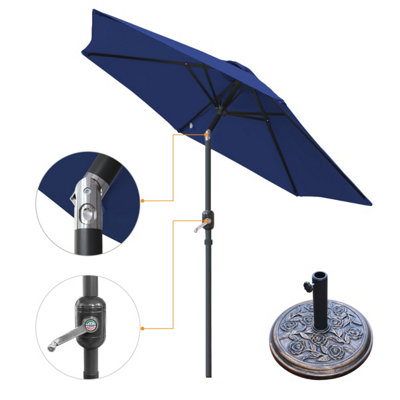 VRUC Garden 2.5M Parasol Umbrellas Outdoor Sun Shade Tilt And Crank Handle Blue With Base from B&Q