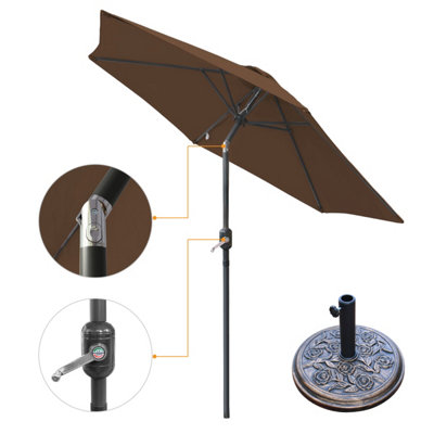 VRUC Garden 2.5M Parasol Umbrellas Outdoor Sun Shade Tilt And Crank Handle Coffee With Base from B&Q