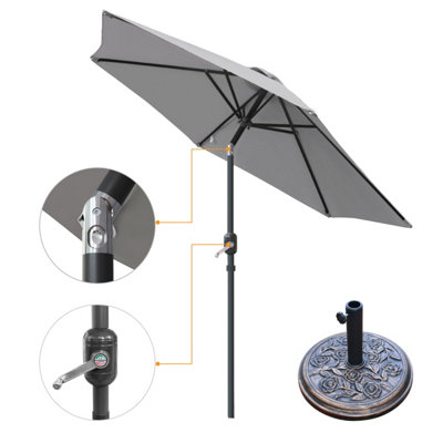 VRUC Garden 2.5M Parasol Umbrellas Outdoor Sun Shade Tilt And Crank Handle Grey With Base from B&Q
