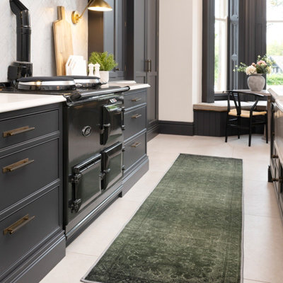Loomed Vintage Design Cotton Chenille Rug Dark Green Machine Washable 80Cm X 300Cm from B&Q