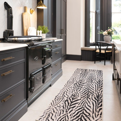 Loomed Zebra Print Cotton Chenille Rug Black White Machine Washable 80Cm X 300Cm from B&Q