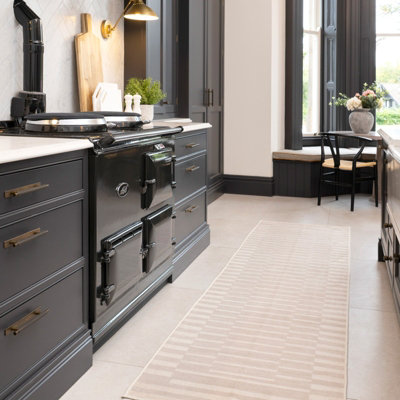 Loomed Modern Abstract Cotton Chenille Rug Grey Gold Machine Washable 80Cm X 300Cm from B&Q