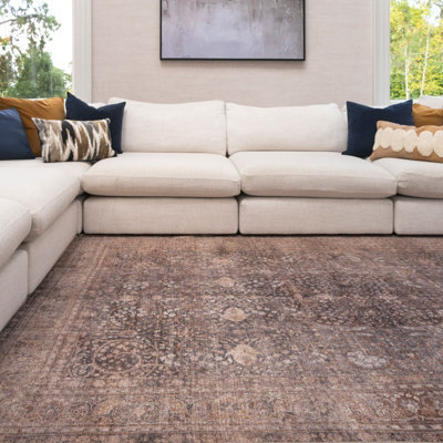 Loomed Traditional Design Cotton Chenille Rug Beige Brown Machine Washable 120Cm X 170Cm from B&Q