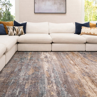 Loomed Abstract Design Cotton Chenille Rug Grey Beige Gold Machine Washable 200Cm X 290Cm from B&Q