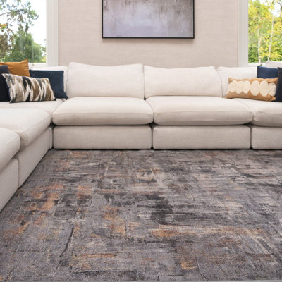 Loomed Abstract Design Cotton Chenille Rug Grey Gold Machine Washable 280Cm X 380Cm from B&Q