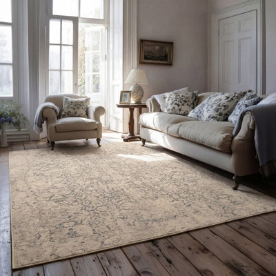 Loomed Beige Grey Neutral Distressed Floral Machine Washable Area Rug  280Cm X 380Cm from B&Q