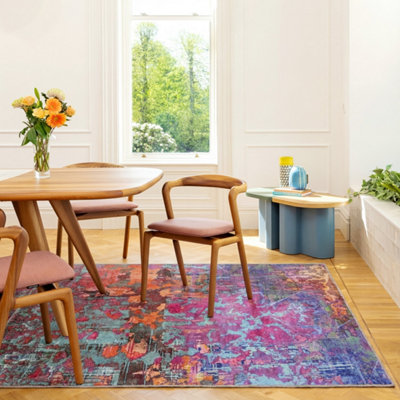 Loomed Pink & Teal Multi Colour Abstract Maximalist Machine Washable Rug 200Cm X 290Cm from B&Q