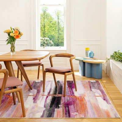 Loomed Pink & Cream Multi Colour Abstract Machine Washable Soft Area Rug 200Cm X 290Cm from B&Q