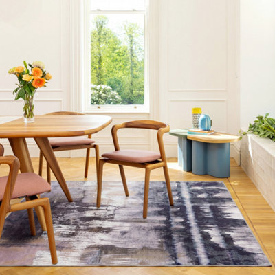 Loomed Storm Blue & Grey Modern Abstract Machine Washable Soft Area Rug 240Cm X 330Cm from B&Q