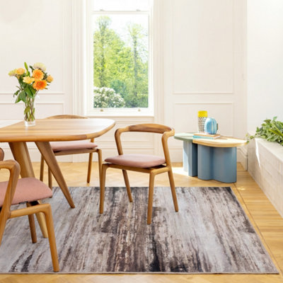 Loomed Beige Brown Tonal Abstract Contemporary Machine Washable Area Rug 120Cm X 170Cm from B&Q