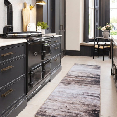 Loomed Beige Brown Tonal Abstract Contemporary Machine Washable Area Rug 60Cm X 240Cm from B&Q
