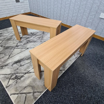 B&Q -  2 Set Modern Light Wood Effect Dining Benches Wooden Seating For Dining Room Kitchen Or Hallway