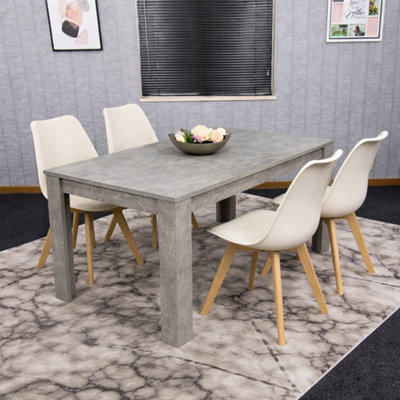 Kosy Koala Unisex Cream Stone Grey Effect Dining Table Set W/ 4 Plastic Chairs - Image 9