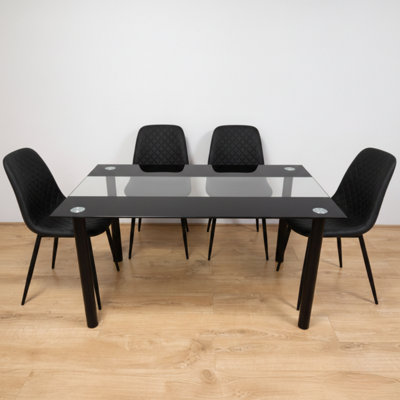 Kosy Koala Black Clear Glass 4 Gem Pattern Faux Leather Padded Black Chairs Dining Room Furniture from B&Q