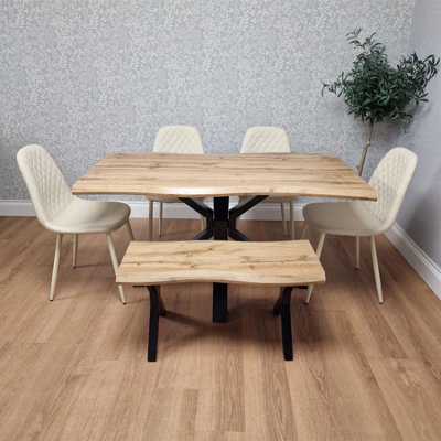 Kosy Koala Modern Dining Table With 4 Gem Faux Leather Chairs And 1 Bench