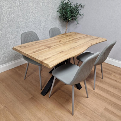 B&Q -  Modern Dining Table With 4 Grey Gem Pattern Faux Leather Chairs