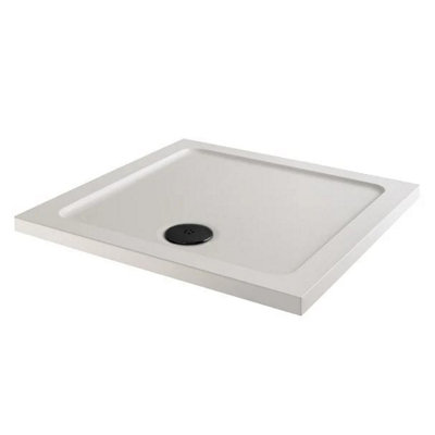 B&Q -  Low Profile 1000 X 1000mm Square Shower Tray With Black Waste