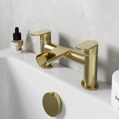 Affine Brushed Brass Bath Mixer Tap Waterfall Bath Filler Bathroom Tap Modern from B&Q