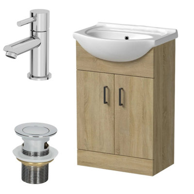 Affine 560mm Oak Bathroom Vanity Unit Basin Freestanding Chrome Malmo Tap & Waste Set from B&Q