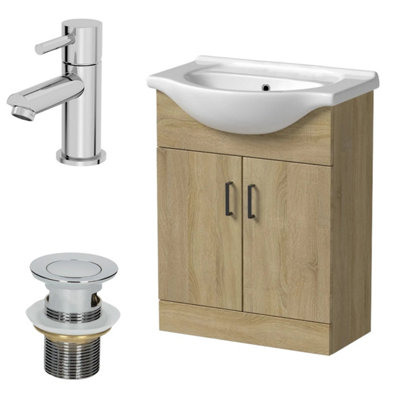 Affine 650mm Oak Bathroom Vanity Unit Basin Freestanding Chrome Malmo Tap & Waste Set from B&Q