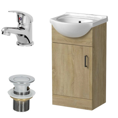 Affine 450mm Oak Bathroom Vanity Unit Basin Freestanding Essentials Tap & Waste Set from B&Q