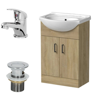 Affine 560mm Oak Bathroom Vanity Unit Basin Freestanding Essentials Tap & Waste Set from B&Q