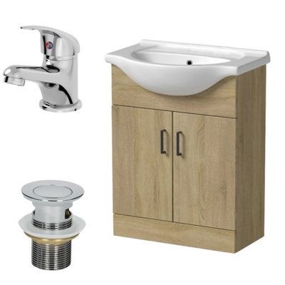 Affine 650mm Oak Bathroom Vanity Unit Basin Freestanding Essentials Tap & Waste Set from B&Q