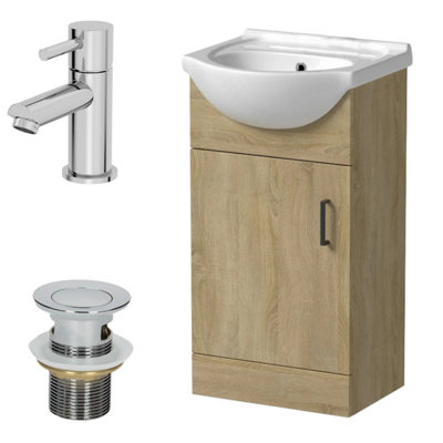 Affine 450mm Oak Bathroom Vanity Unit Basin Freestanding Chrome Malmo Tap & Waste Set from B&Q