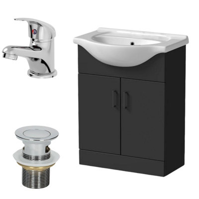 Affine 650mm Matt Black Bathroom Vanity Unit Freestanding Essentials Tap & Waste Set from B&Q