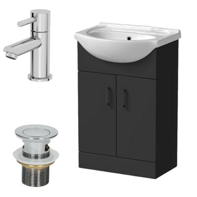 Affine 560mm Matt Black Bathroom Vanity Unit Basin Freestanding Malmo Tap & Waste Set from B&Q