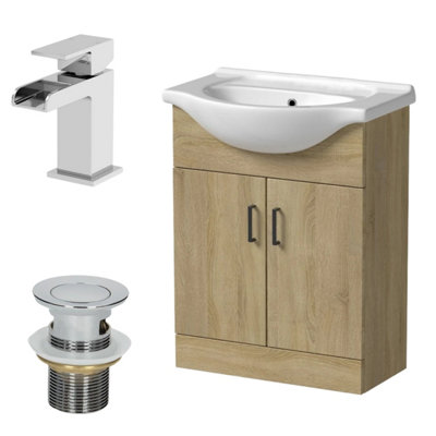 Affine 650mm Oak Bathroom Vanity Unit Basin Freestanding Chrome Waterfall Tap & Waste from B&Q