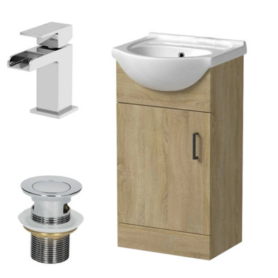 Affine 450mm Oak Bathroom Vanity Unit Basin Freestanding Chrome Waterfall Tap & Waste from B&Q
