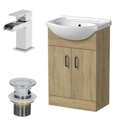 Affine 560mm Oak Bathroom Vanity Unit Basin Freestanding Chrome Waterfall Tap & Waste from B&Q