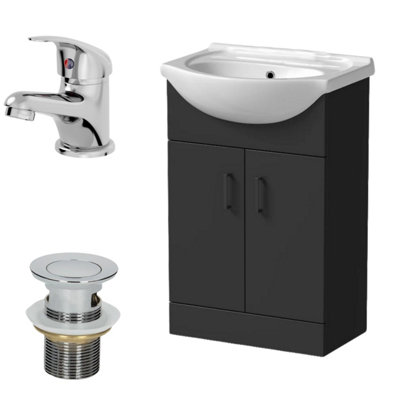 Affine 560mm Matt Black Bathroom Vanity Unit Freestanding Essentials Tap & Waste Set from B&Q