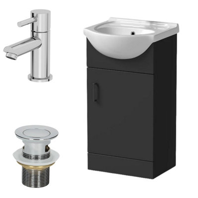 Affine 450mm Matt Black Bathroom Vanity Unit Basin Freestanding Malmo Tap & Waste Set from B&Q