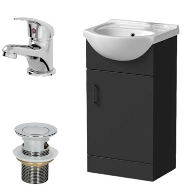Affine 450mm Matt Black Bathroom Vanity Unit Freestanding Essentials Tap & Waste Set from B&Q