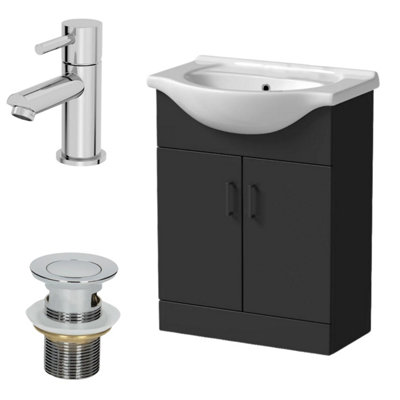 Affine 650mm Matt Black Bathroom Vanity Unit Freestanding Chrome Malmo Tap & Waste Set from B&Q