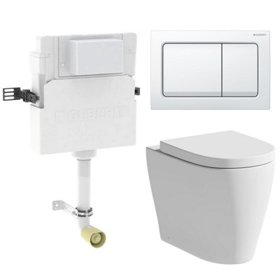 Affine Rimless Back To Wall Toilet Geberit Concealed Cistern Flush Plate White from B&Q