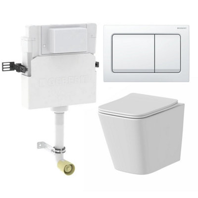 Affine Rimless Back To Wall Square Toilet Geberit Concealed Cistern Flush Plate White from B&Q