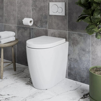 Affine Back To Wall Comfort Height Rimless Toilet High Level Wc Pan & Soft Close Seat from B&Q
