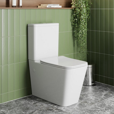 Affine Modern Bathroom Close Coupled Rimless Toilet Short Projection Dual Flush White from B&Q